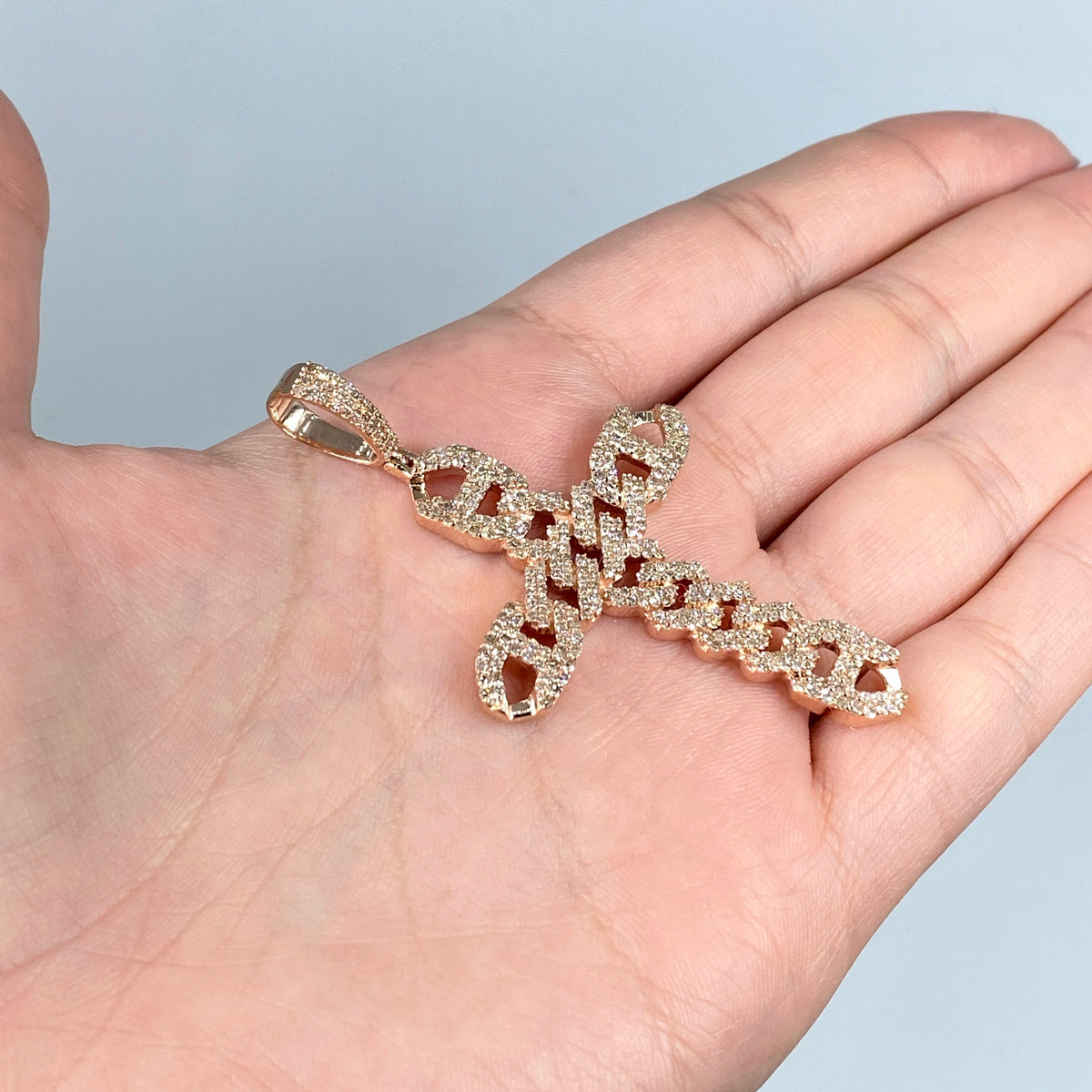 14K Gold Cuban Link Cross Diamond Pendant - additional product view 6