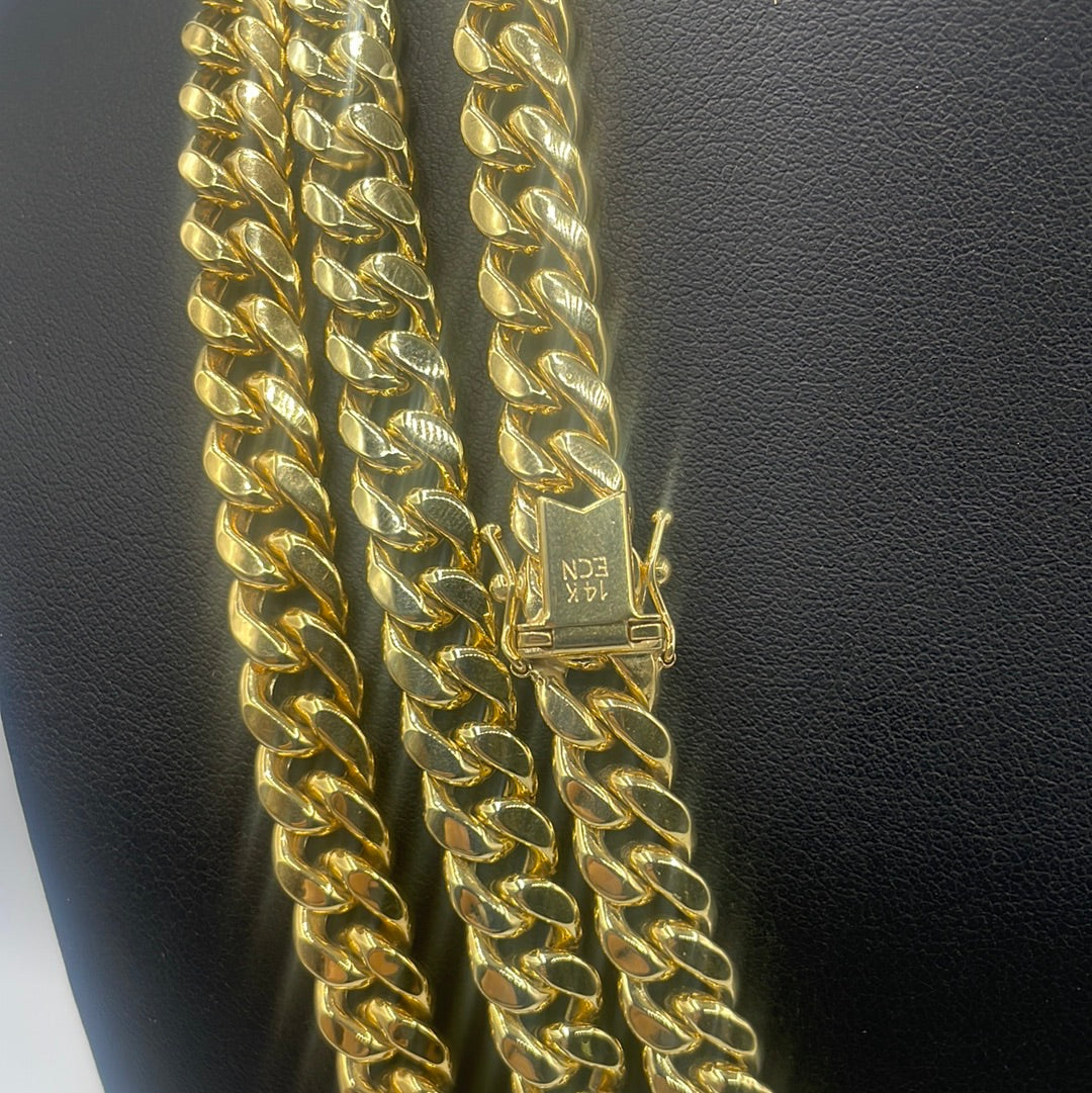 Miami Cuban Link Chain Real 14K Yellow Gold Full Collection, 9mm - close-up product photo