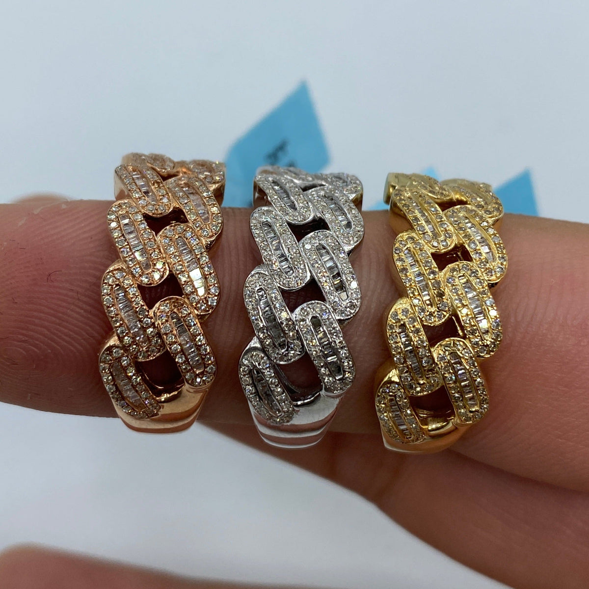 10K/14K Gold 9mm Rounded Cuban Link Diamond Baguette Ring - additional product view 2