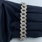 10K Gold 13.5mm Cuban Link Diamond Bracelet 8 in in white gold - close-up product photo