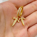 14K Gold Pave Dagger Diamond Hoop Earrings in yellow gold - close-up product photo
