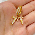 14K Gold Pave Dagger Diamond Hoop Earrings in yellow gold - close-up product photo
