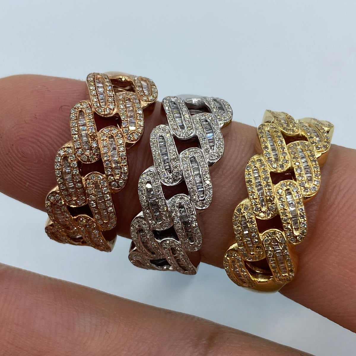 10K/14K Gold 9mm Rounded Cuban Link Diamond Baguette Ring - additional product view 6