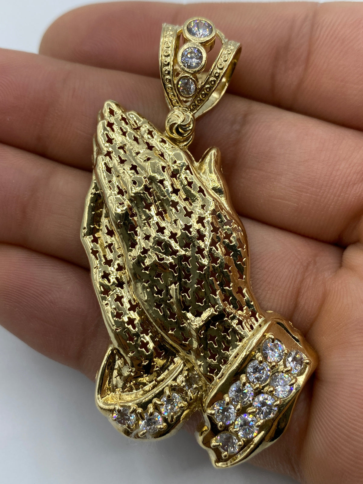14K Gold Praying Hands Pendant 2.5 in - additional product view 6
