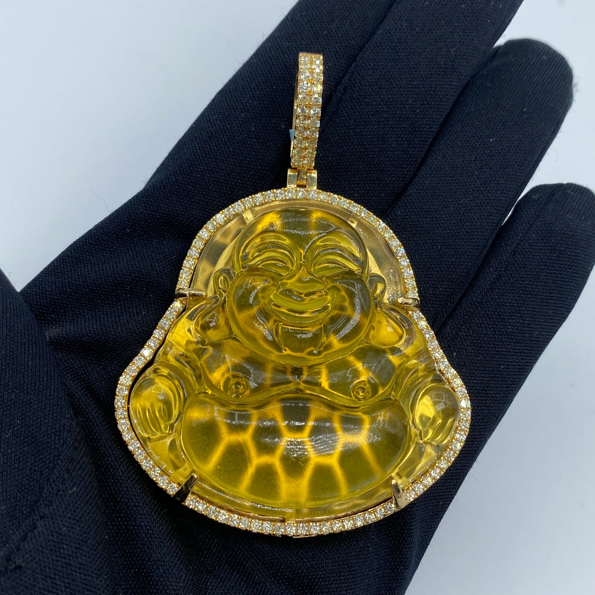 14K Gold Jumbo Buddha Diamond Pendant in yellow gold - close-up product photo