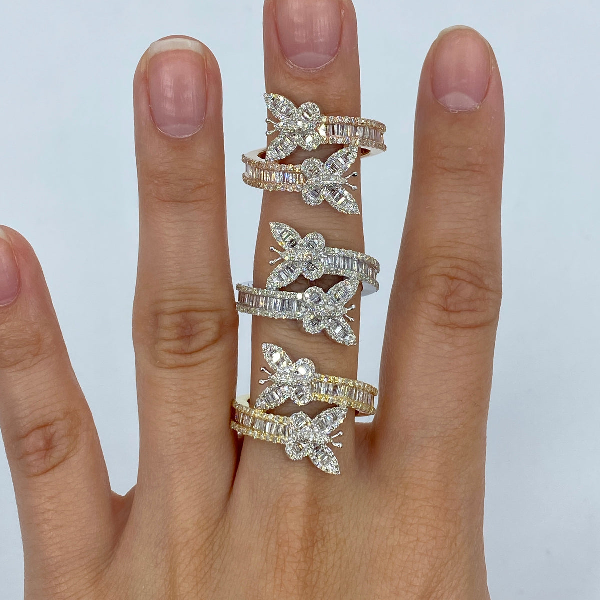 10K Gold Butterfly Diamond Baguette Bangle Ring - additional product view 5