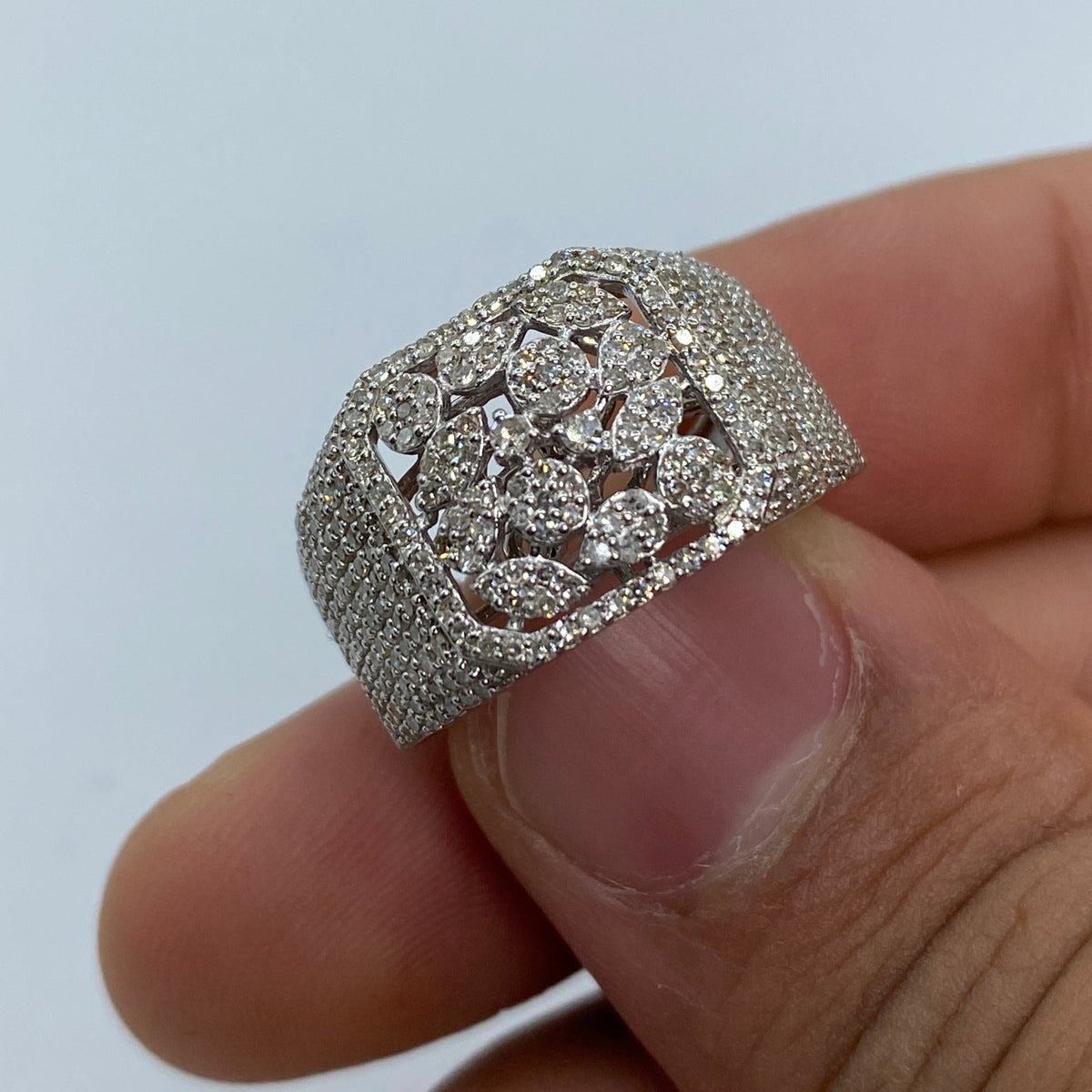 10K Gold Floral Square Diamond Ring in white gold - close-up product photo