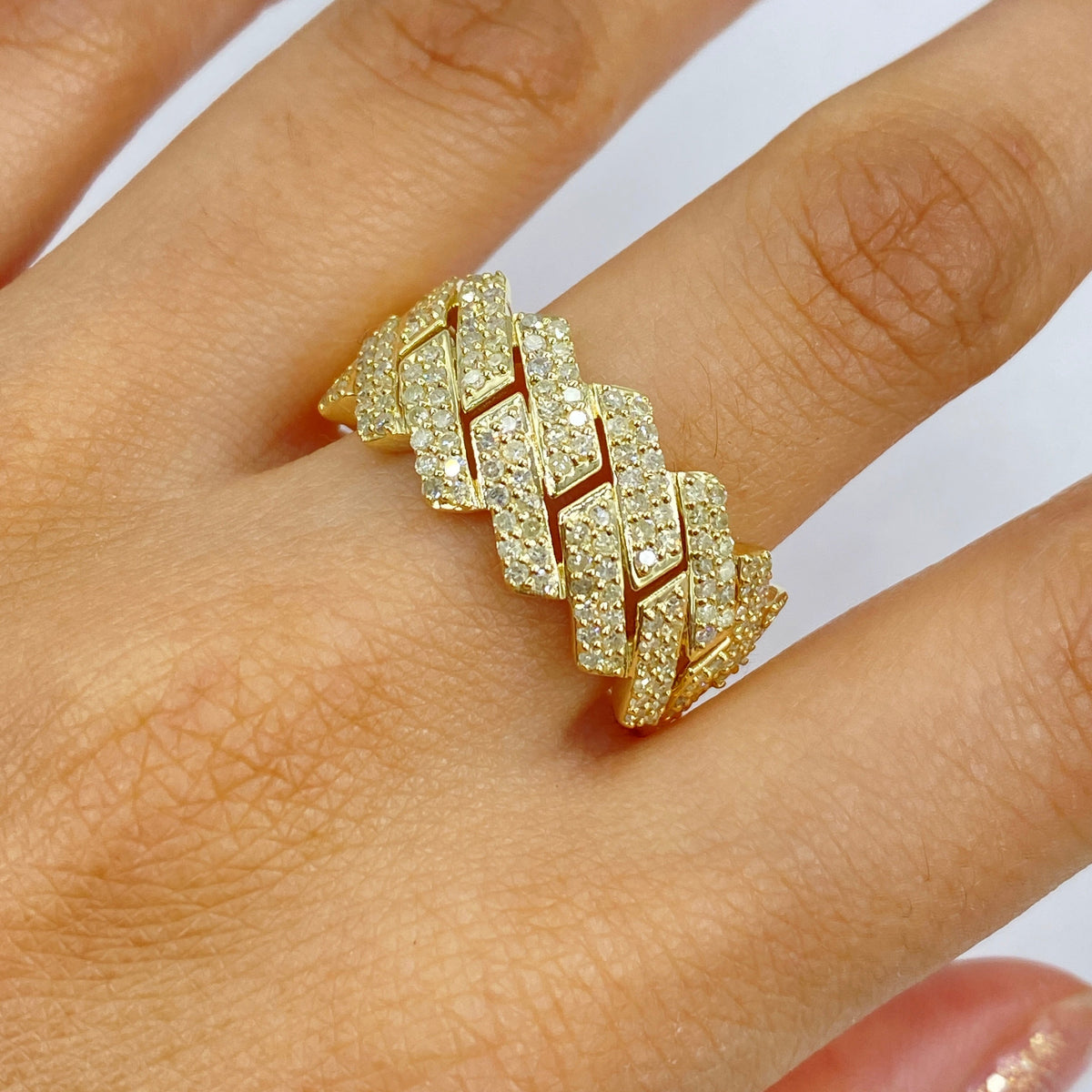 10K Gold Jumbo Monaco Cuban Link Diamond Ring - additional product view 2