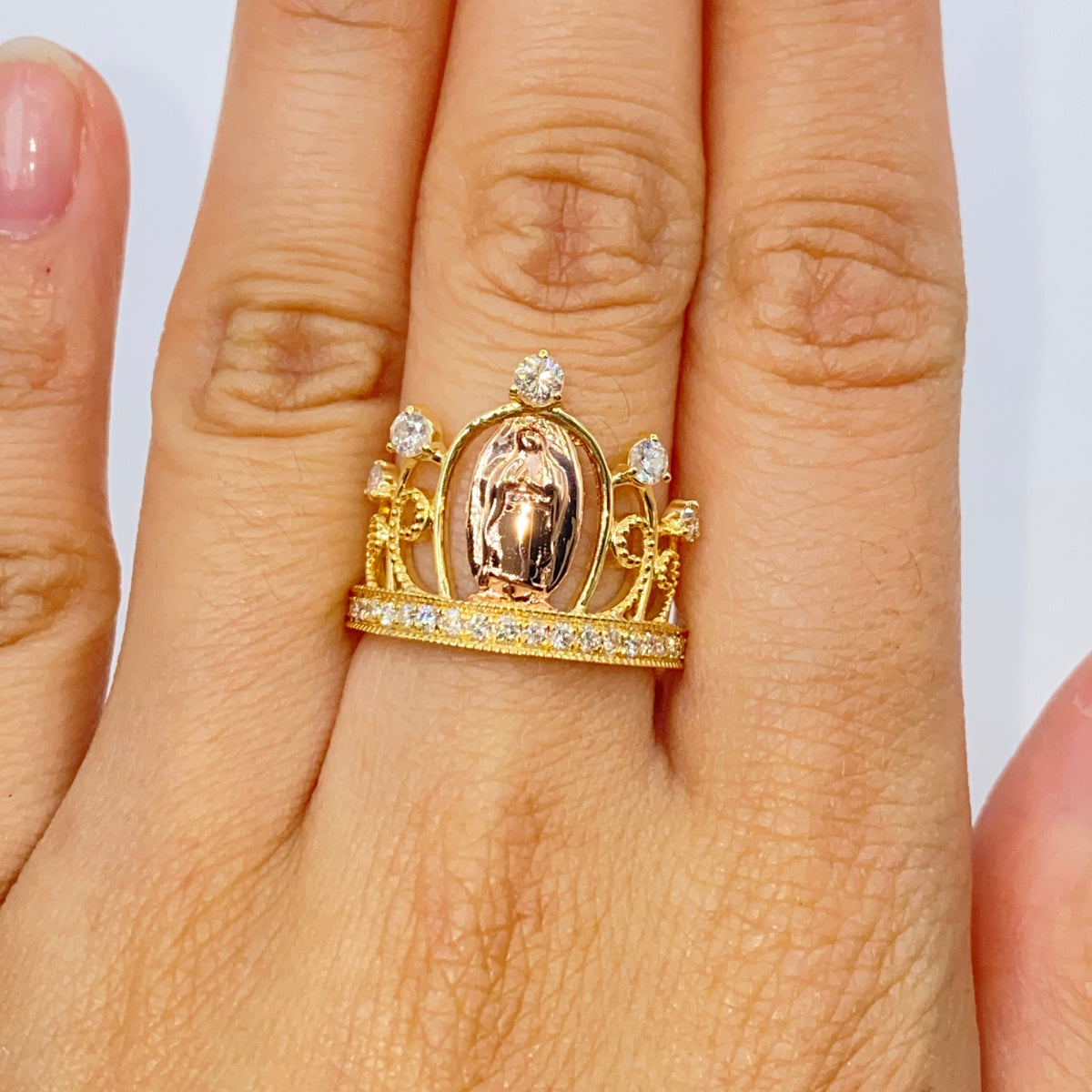 14K Gold Tiara of Virgin Mary Diamond Ring - additional product view 2