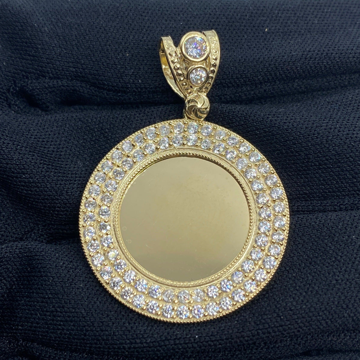 14K Gold Circle Picture Photo CZ Pendant - additional product view 2