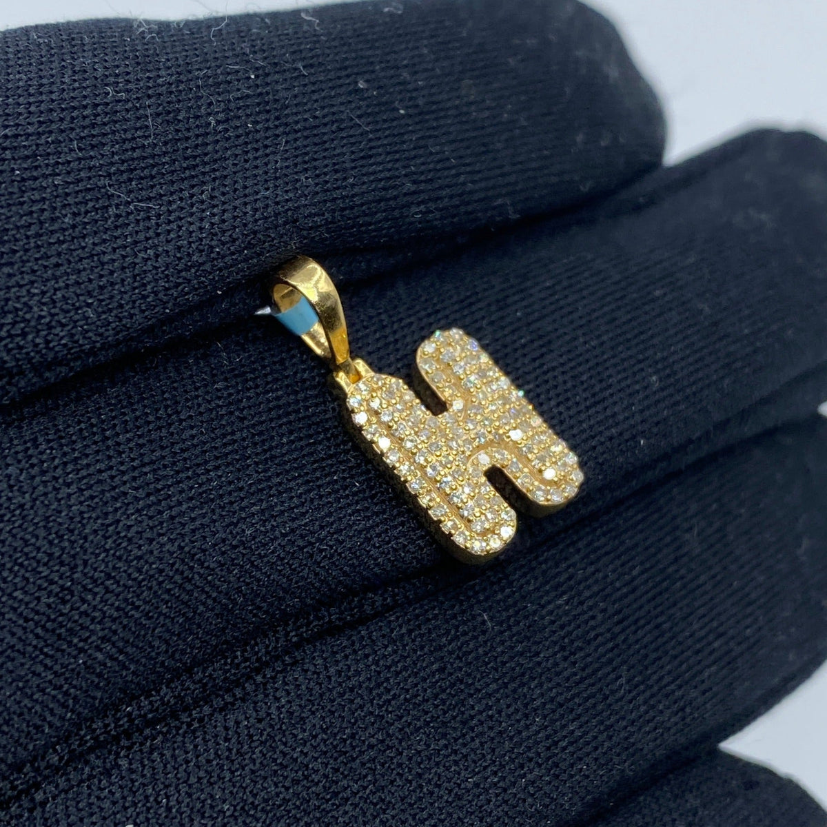 14K Gold Initial H Bubble Diamond Pendant - additional product view 3