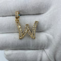 14K Gold Initial W Diamond Baguette Pendant in yellow gold, Small - close-up product photo