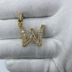 14K Gold Initial W Diamond Baguette Pendant in yellow gold, Small - close-up product photo