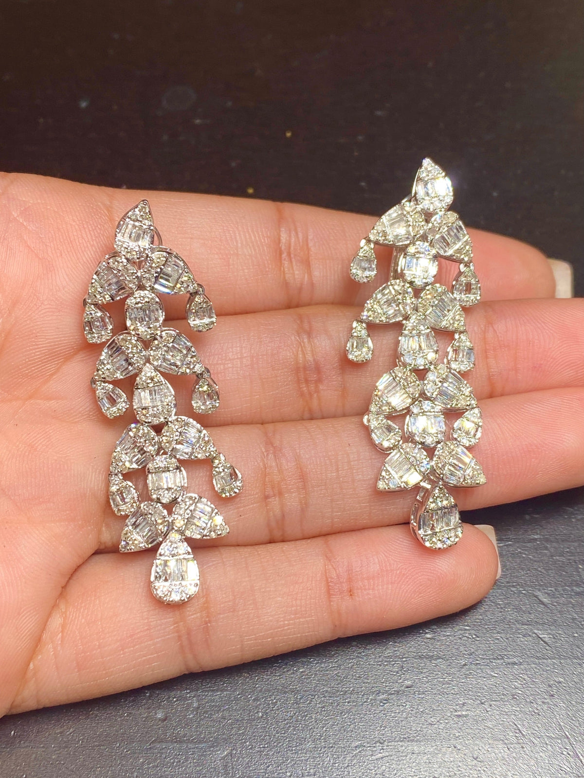 14K Gold Bridal Teardrop Hanging Diamond Earrings - additional product view 4