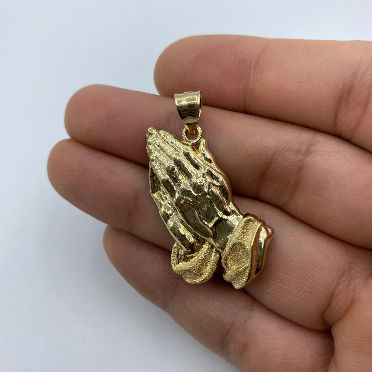14K Gold Praying Hands Pendant 1.5 in - additional product view 7