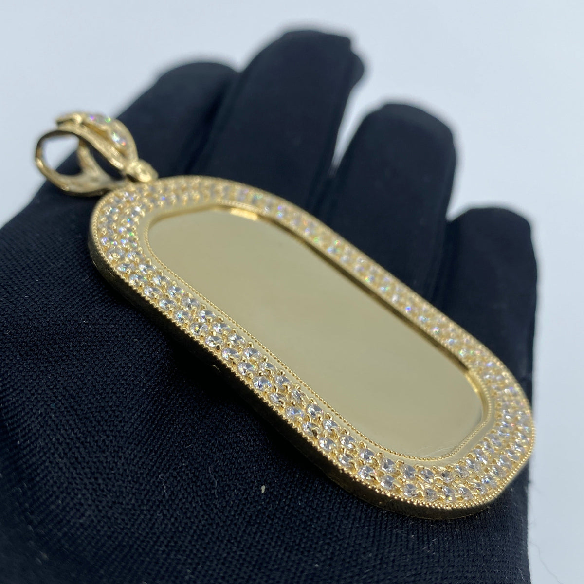 14K Gold Rounded Rectangle Picture Photo CZ Pendant - additional product view 3