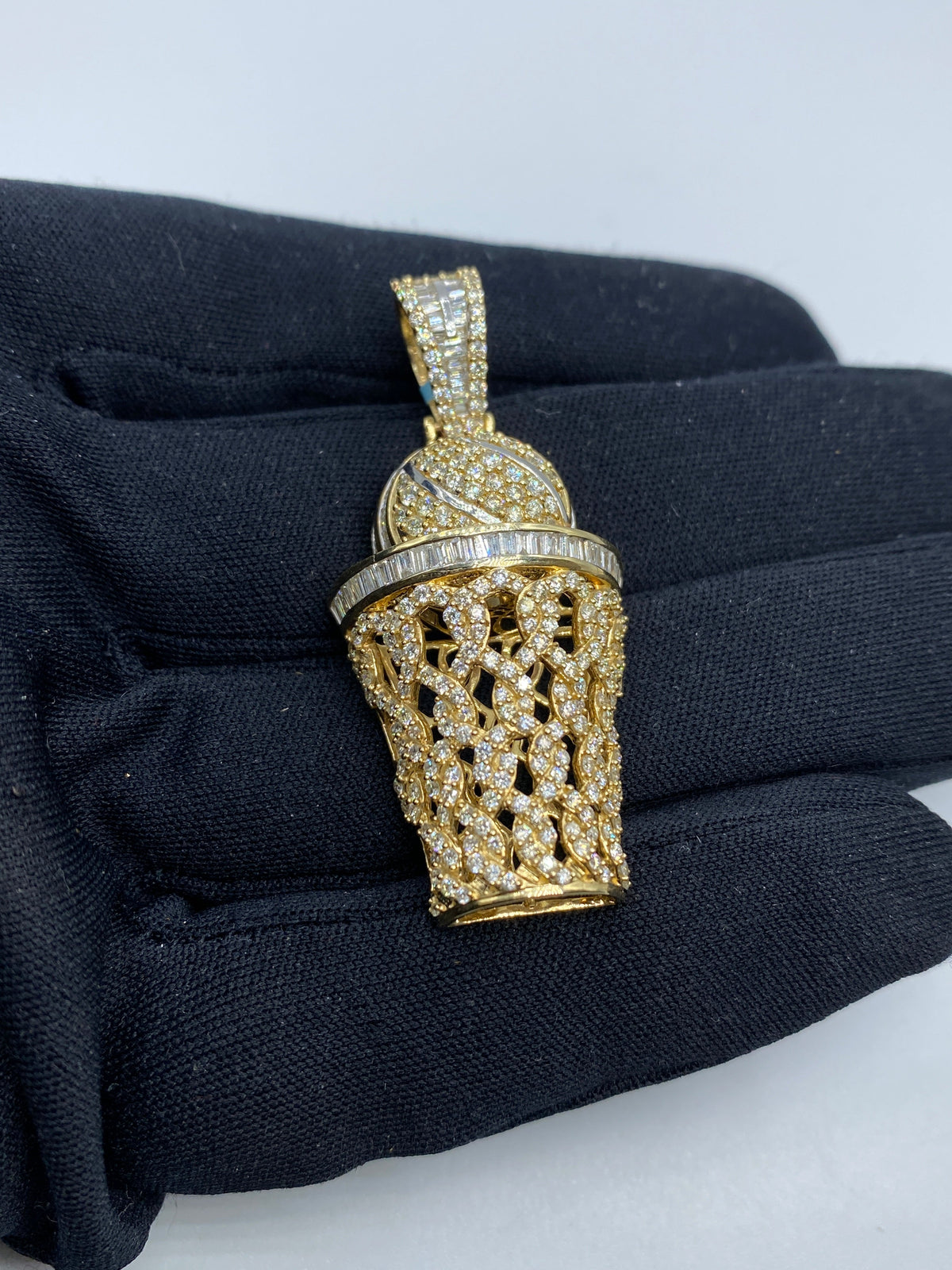 14K Gold Basketball Swish Baguette Diamond Pendant - additional product view 3