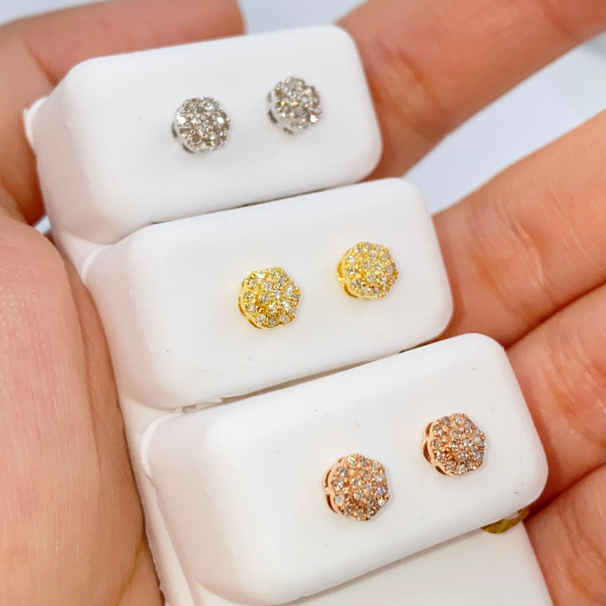 10K 3D Flower Style Gold & Diamond Earrings - additional product view 2