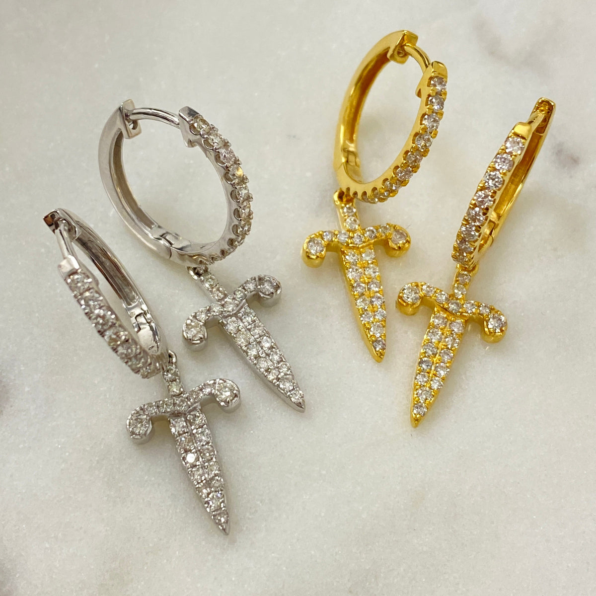 14K Gold Pave Dagger Diamond Hoop Earrings - additional product view 2