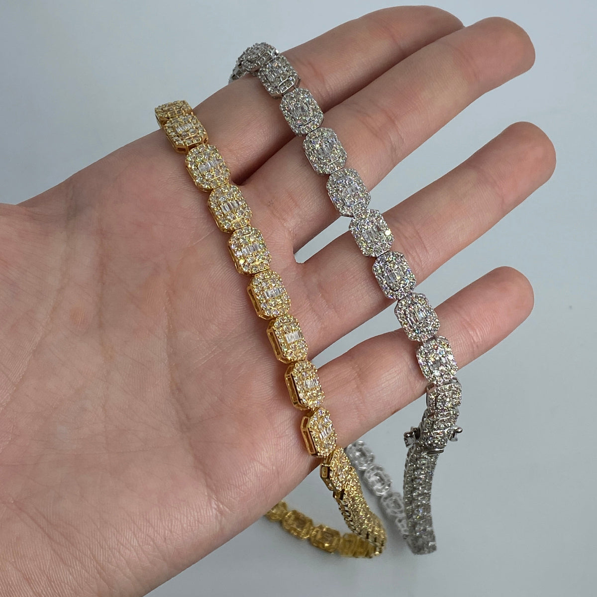 10K Gold 7.5mm Rectangle Diamond Baguette Link Chain 20 in - additional product view 7
