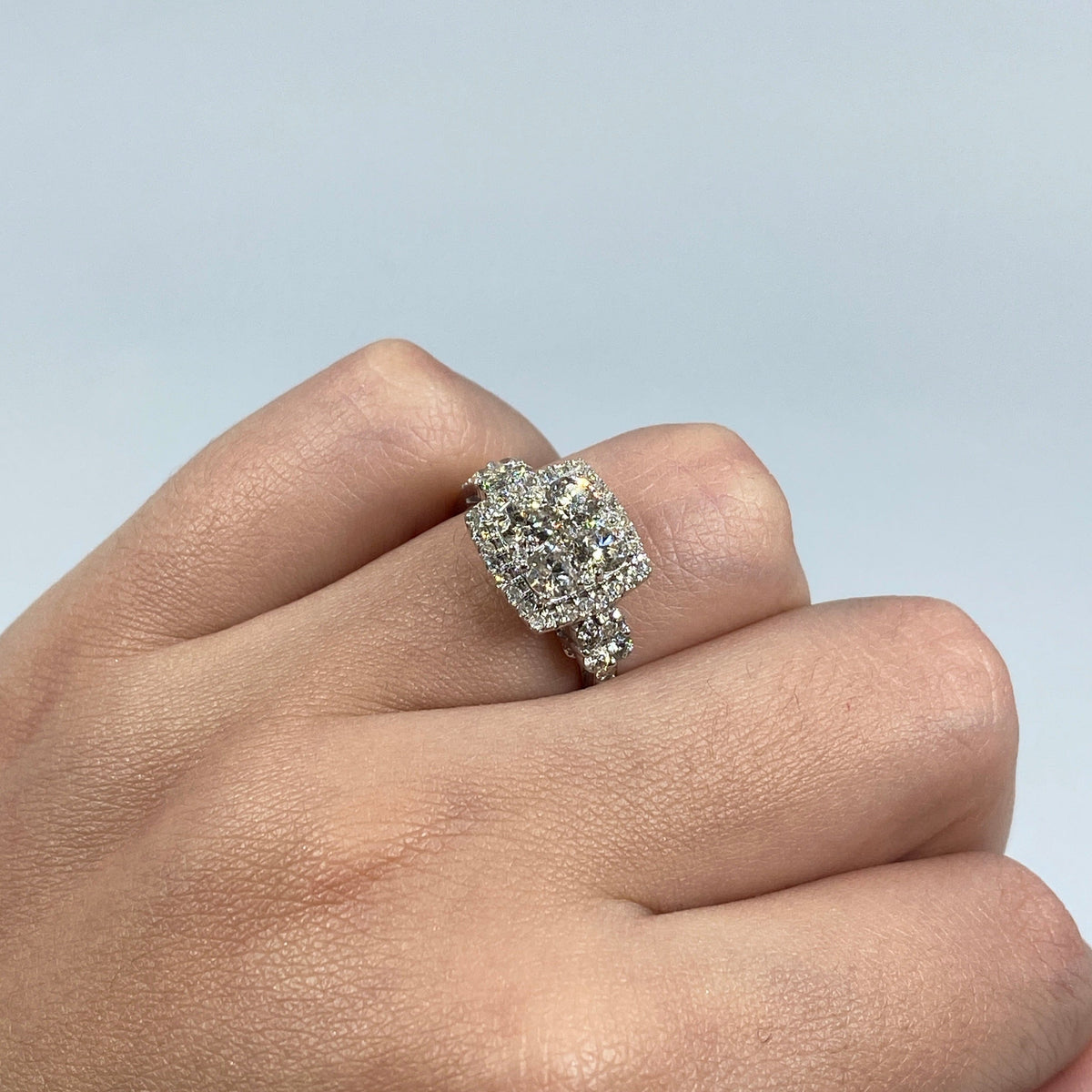 14K Gold Admire Jumbo Halo Square Diamond Engagement Ring in white gold - close-up product photo