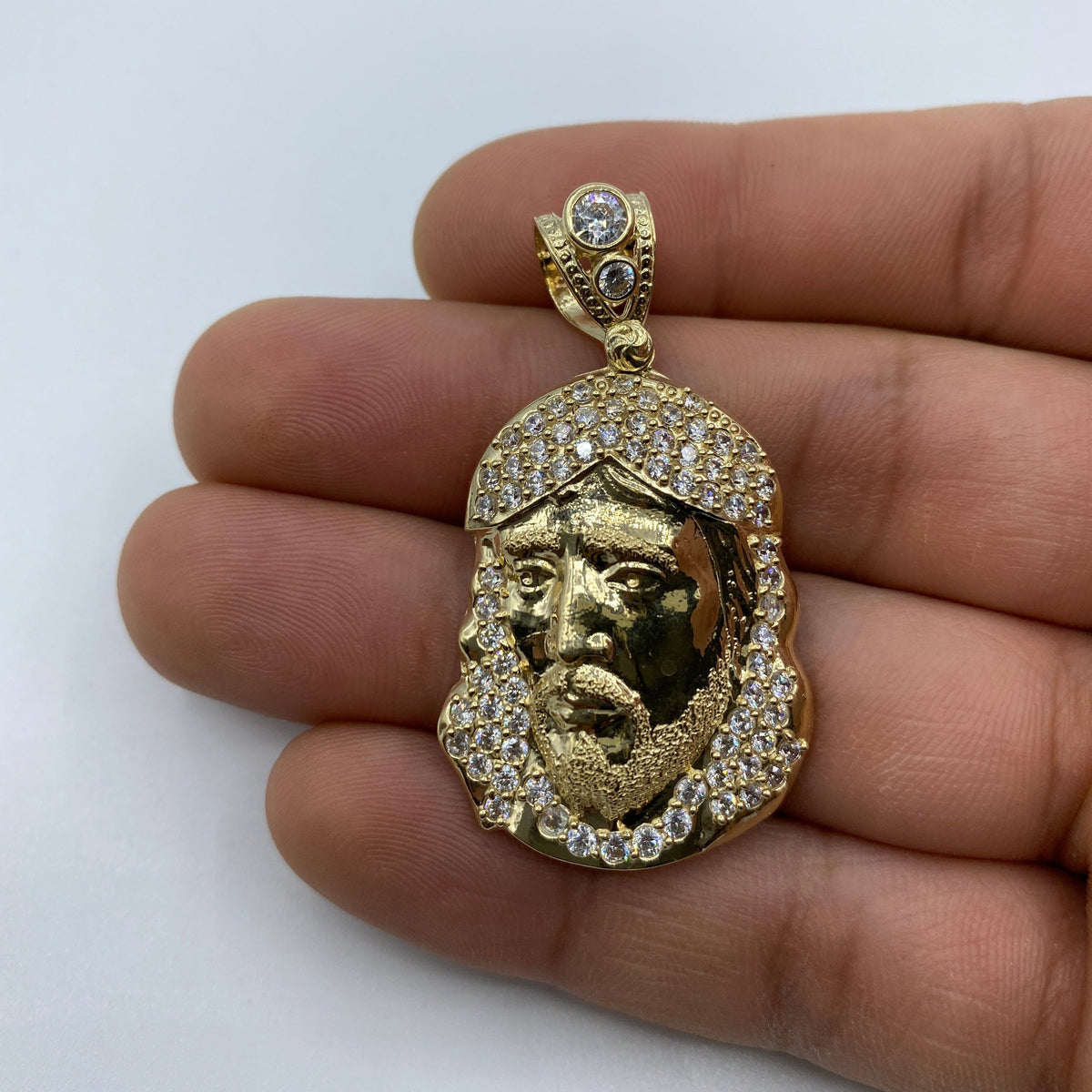 14K Gold Jesus Head Pendant 1.9 in - additional product view 9