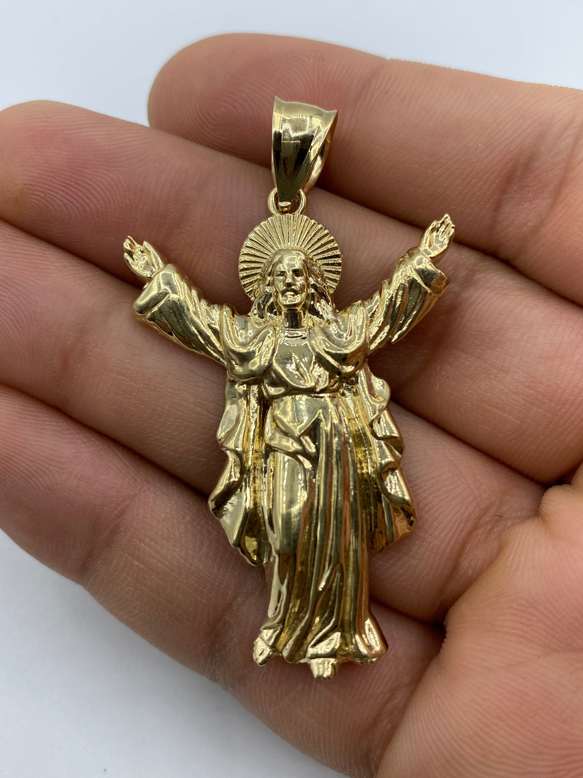 14K Gold Jesus with Halo Pendant 2.2 in - additional product view 2