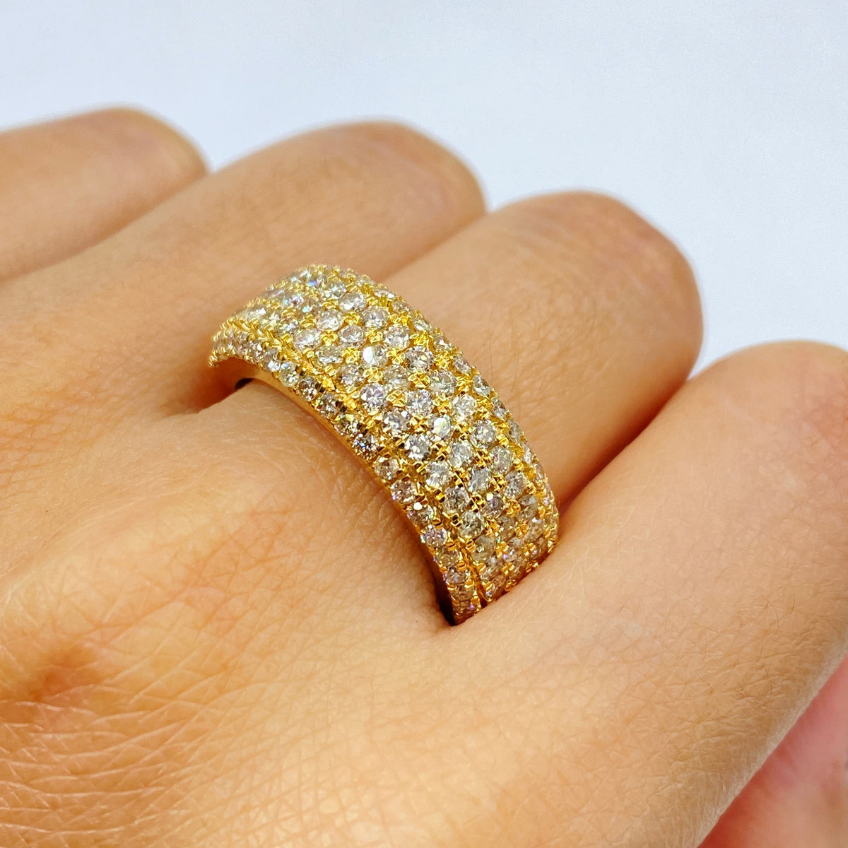14K Gold 8mm Iced Stack Diamond Ring Band in yellow gold - close-up product photo