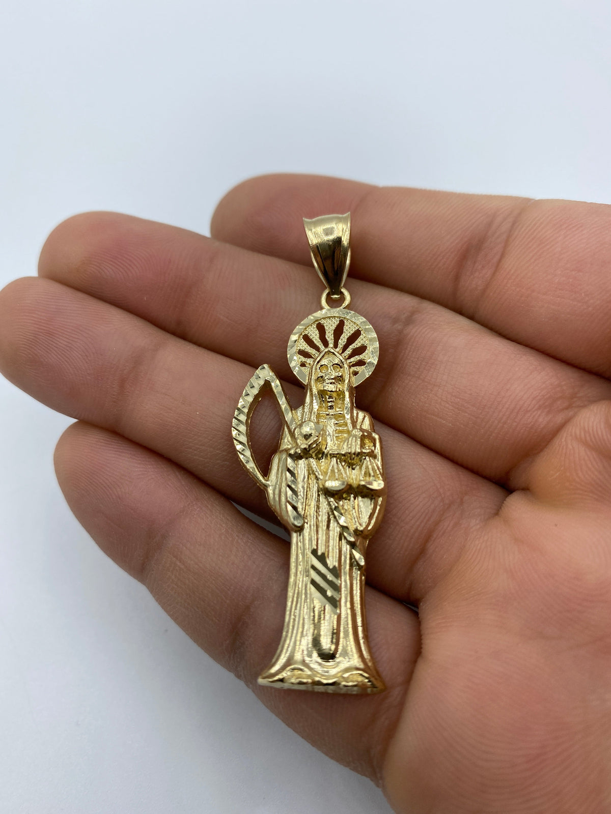 14K Gold Santa Muerte Grim Reaper Pendant - additional product view 6