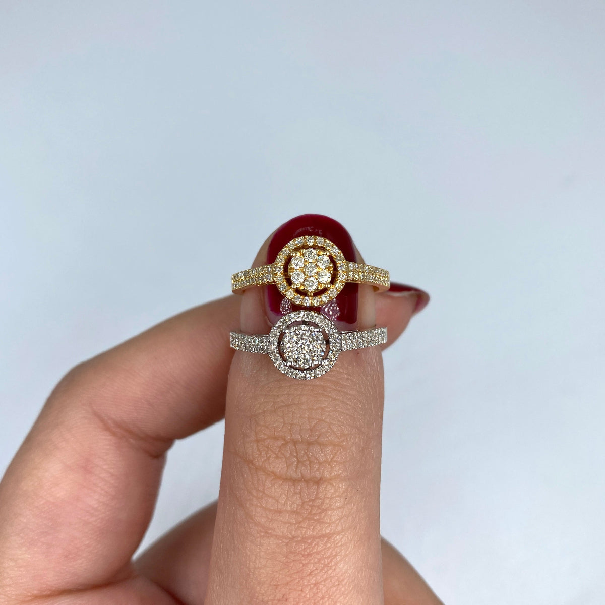 14K Gold Halo Circle Flower Diamond Ring - additional product view 4