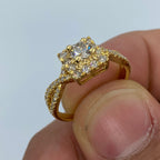 14K Gold Spiral Square Large Center Stone Diamond Engagement Ring in yellow gold - close-up product photo