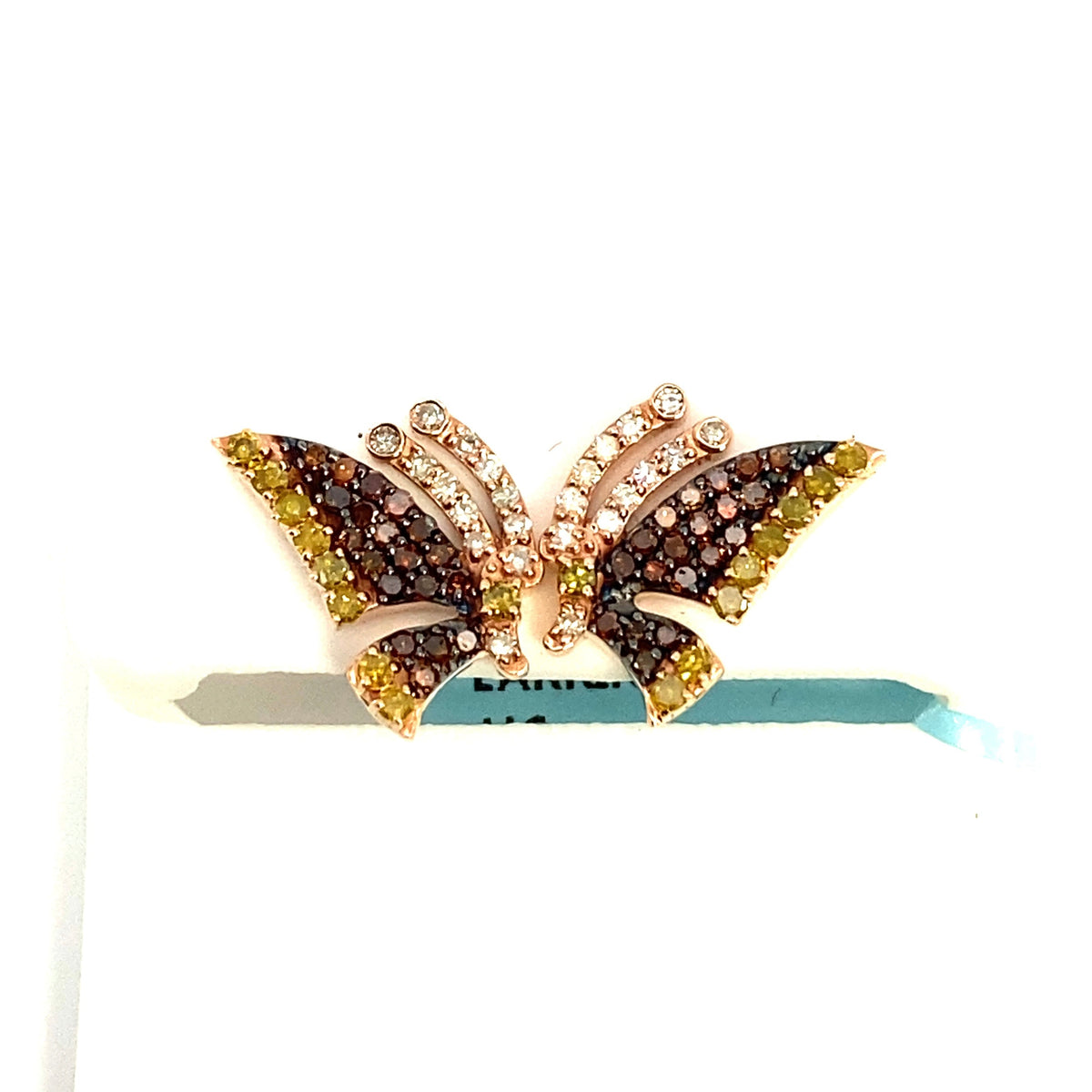 14K Gold Medium Butterfly Diamond Earrings in rose gold - close-up product photo