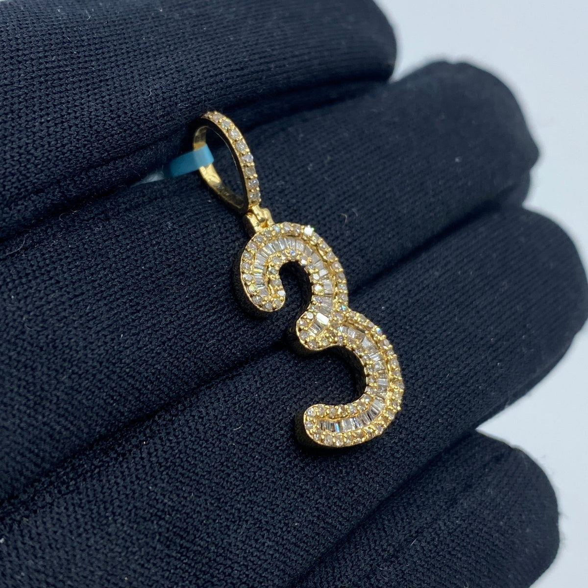 14K Gold Number 3 Diamond Baguette Pendant - additional product view 3