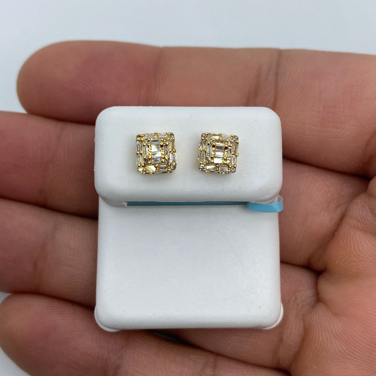 14K Gold Square Box Diamond Baguette Earrings 0.35 Ct in yellow gold - close-up product photo