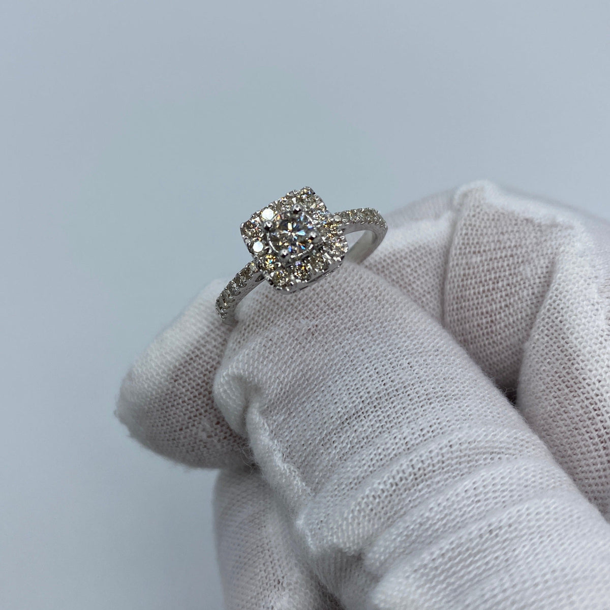 14K Gold Luxe Square Diamond Engagement Ring in white gold - close-up product photo
