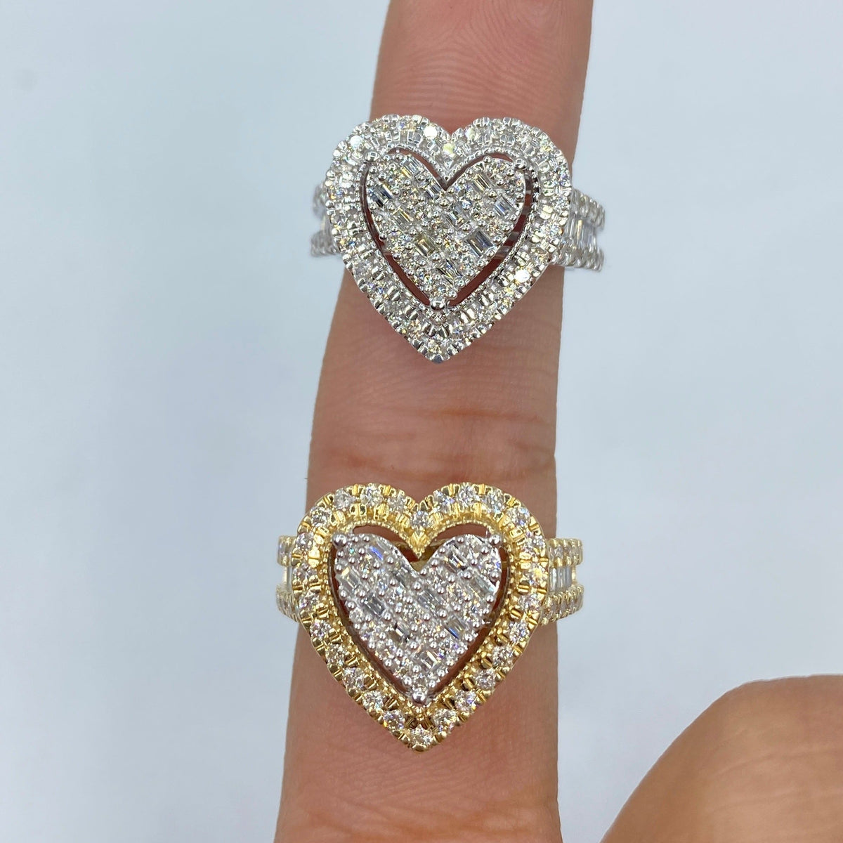 14K Gold Heart Halo Diamond Baguette Ring - additional product view 2