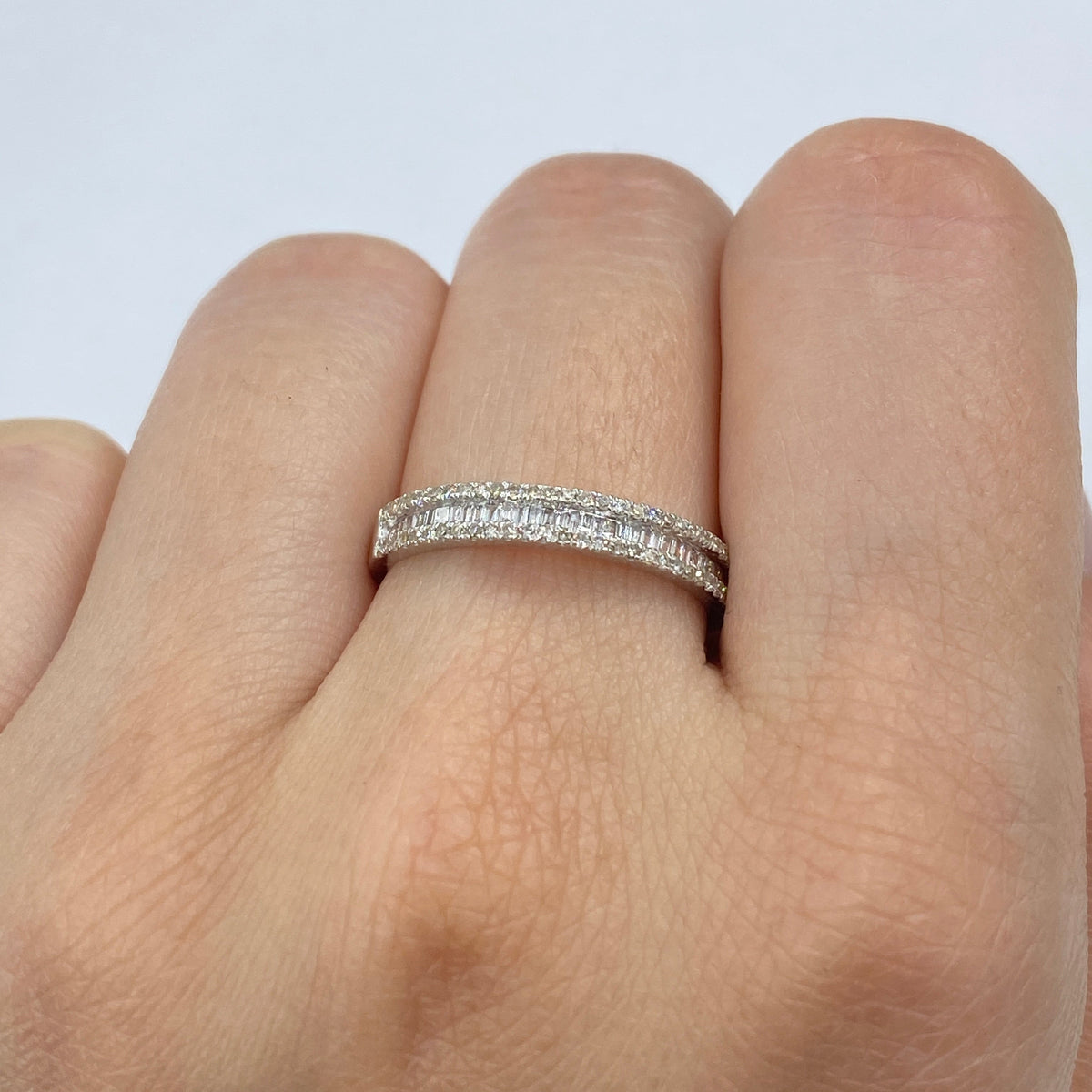 10K Gold Diamond Baguette Band in white gold, 3.3mm - close-up product photo