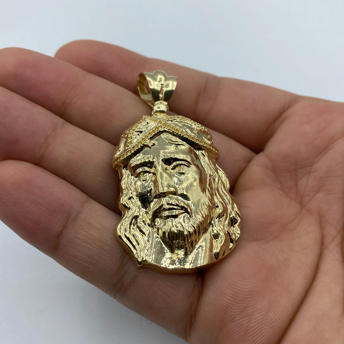 14K Gold Jesus Head Pendant 2.3 in - additional product view 4