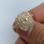 14K Gold Rectangle Diamond Baguette Center Engagement Ring in yellow gold - close-up product photo