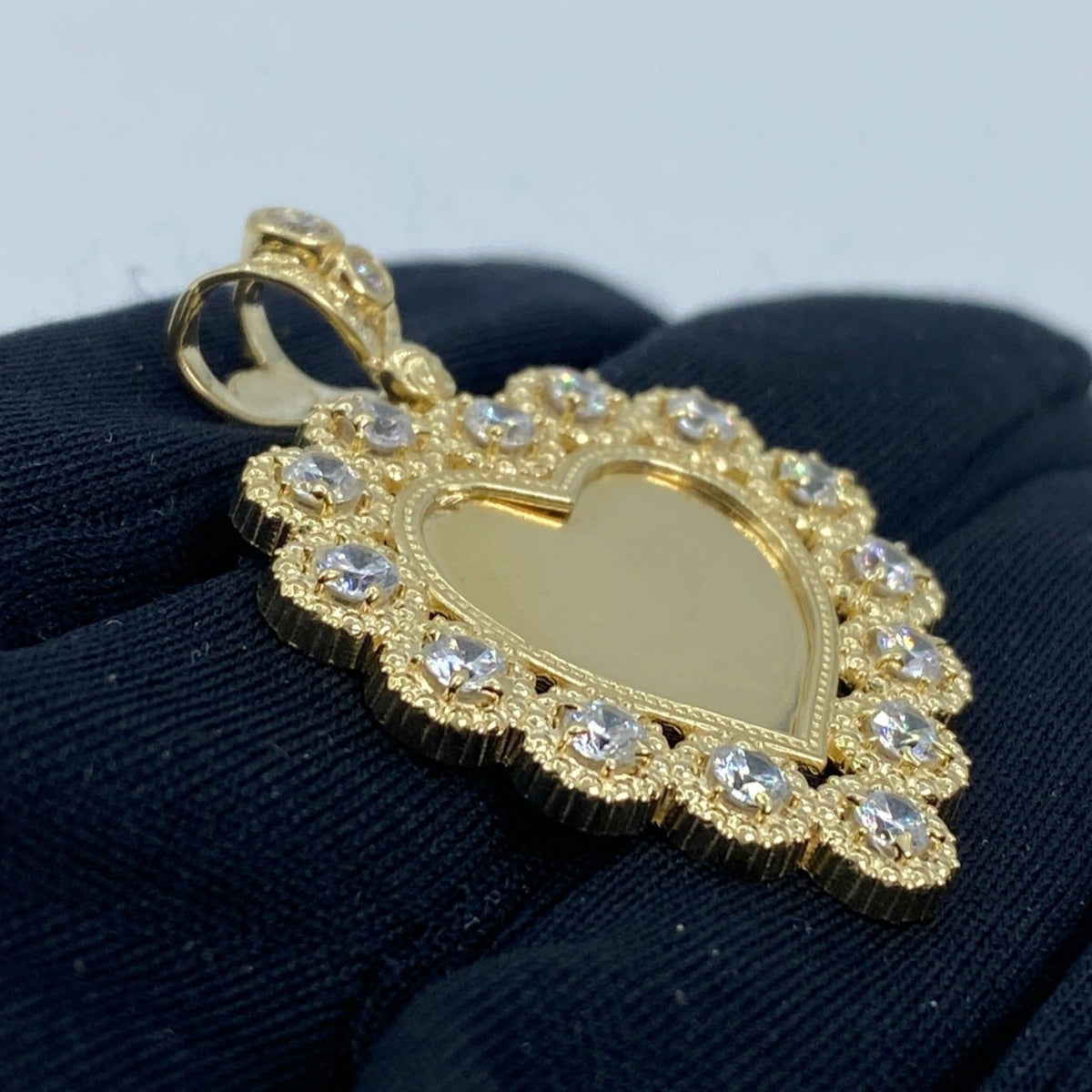 14K Gold Heart Picture Photo CZ Pendant - additional product view 3