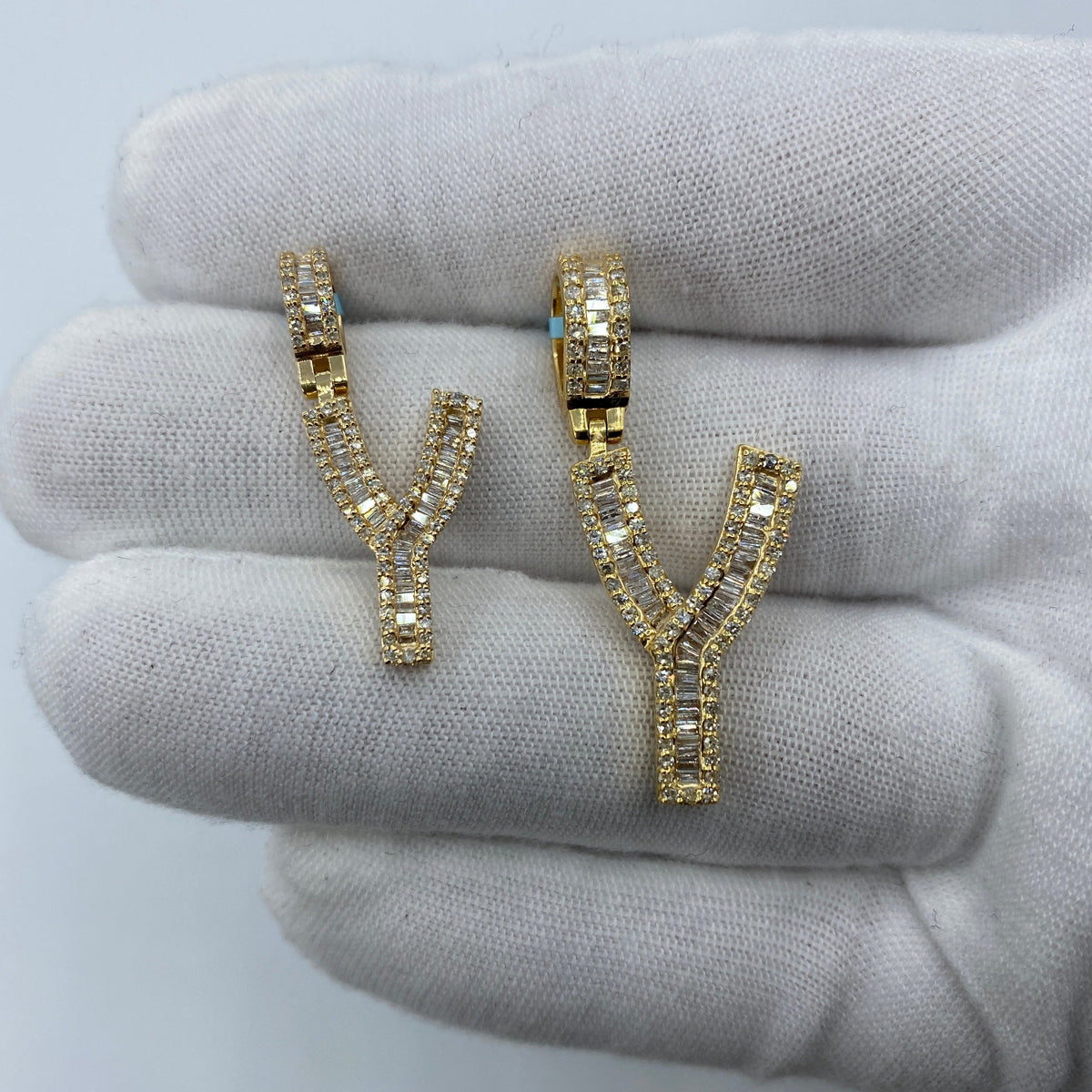 14K Gold Initial Y Diamond Baguette Pendant - additional product view 2