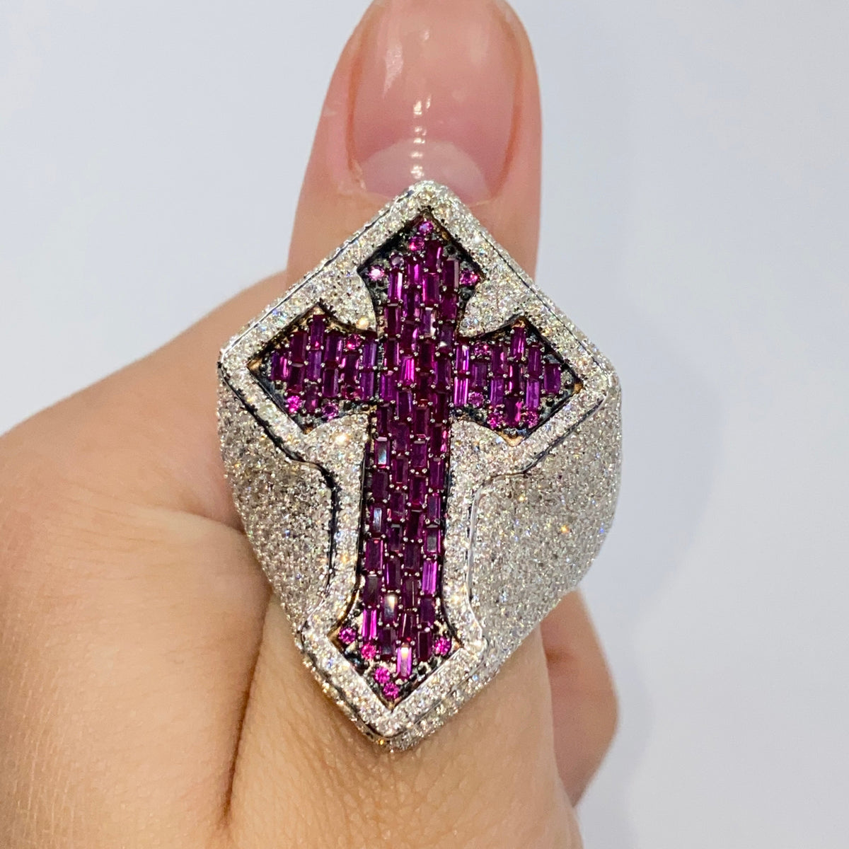 14K Gold Royal Cross Chrome Diamond Baguette Ring - additional product view 2
