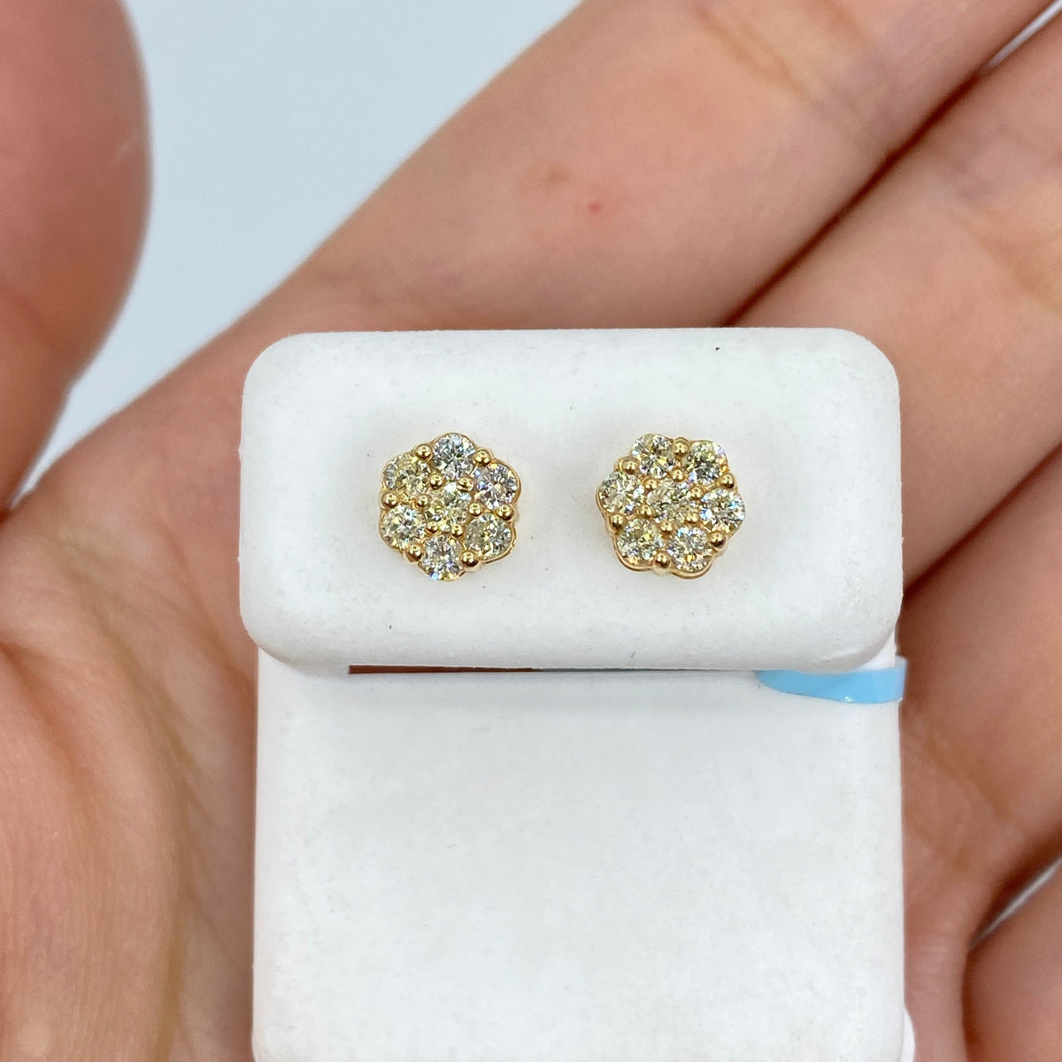 14K Gold Flower Diamond Earrings 0.9 Ct - additional product view 4
