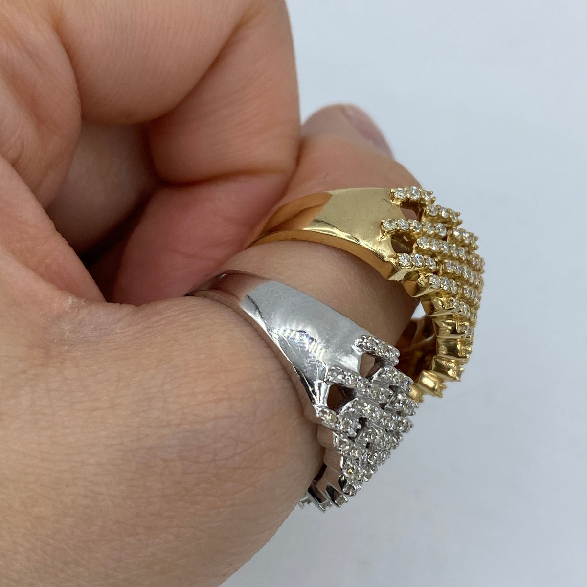 14K Gold Double Cuban Link Diamond Ring - additional product view 6