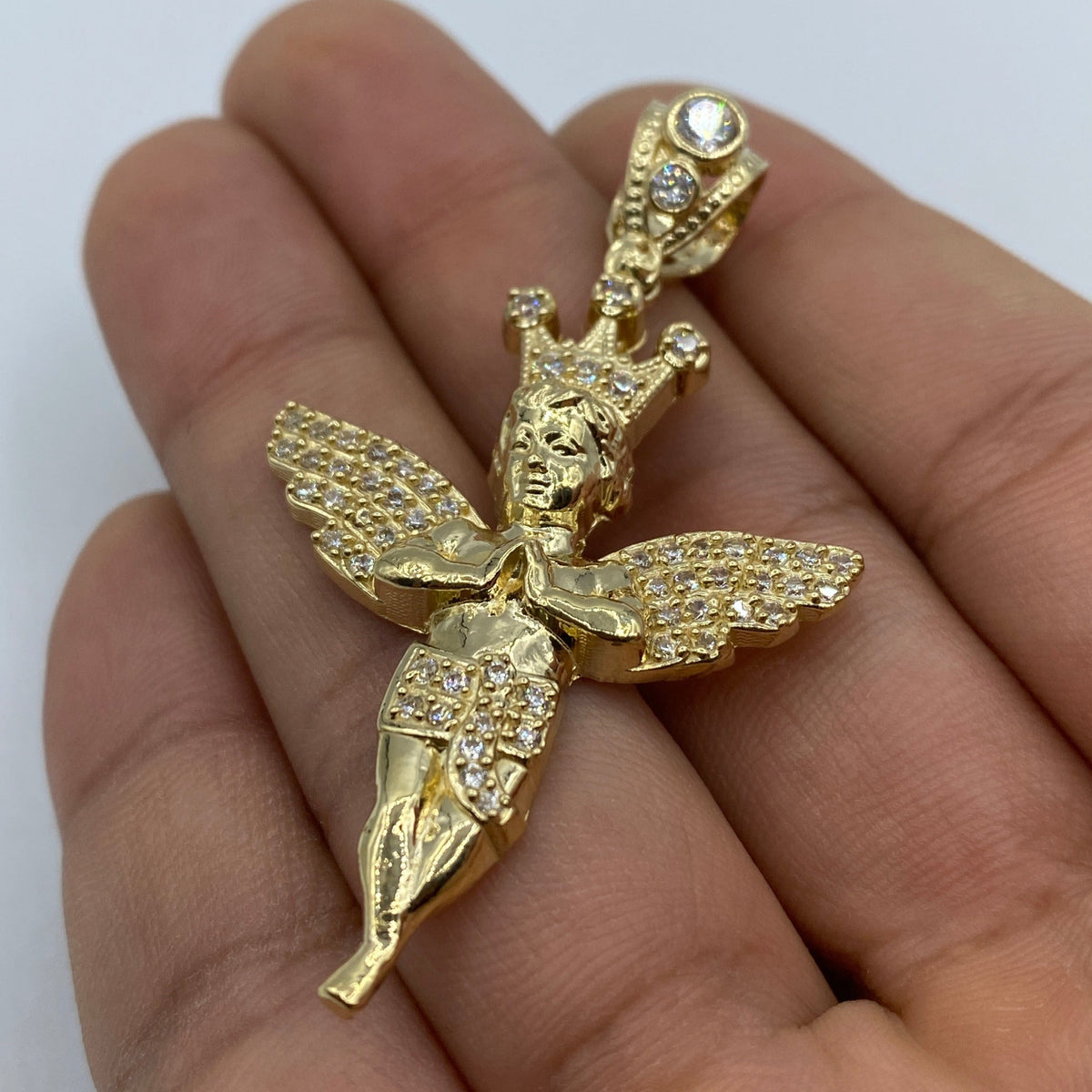14K Gold Baby Angel with Crown CZ Pendant - additional product view 4