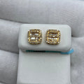 14K Gold Square Double-Row Diamond Baguette Earrings in yellow gold - close-up product photo