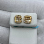 14K Gold Square Double-Row Diamond Baguette Earrings in yellow gold - close-up product photo