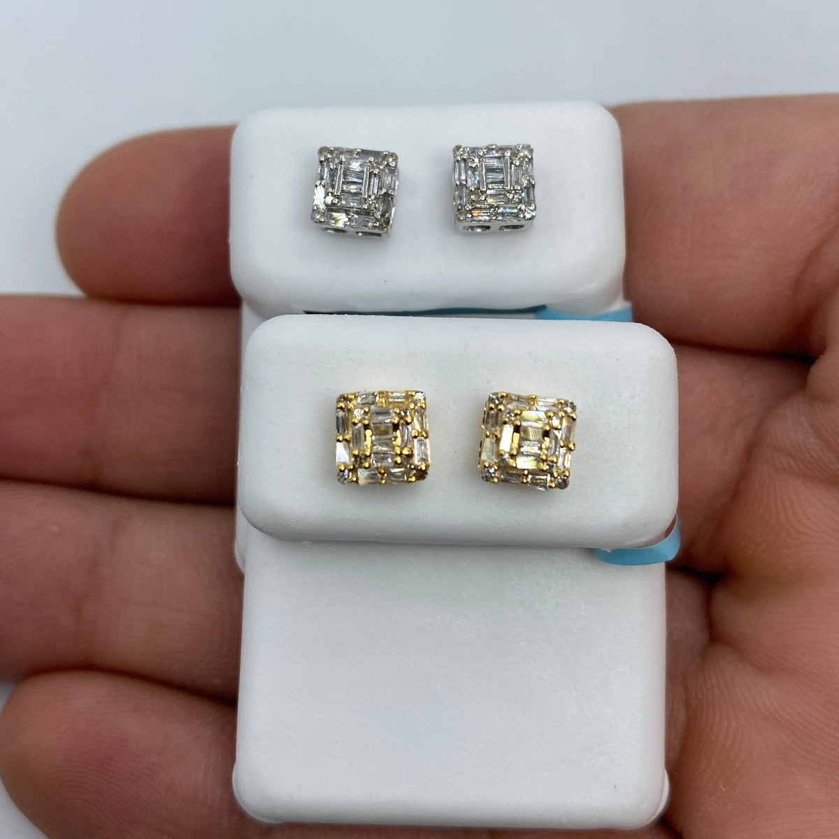 14K Gold Square Box Diamond Baguette Earrings 0.35 Ct - additional product view 2