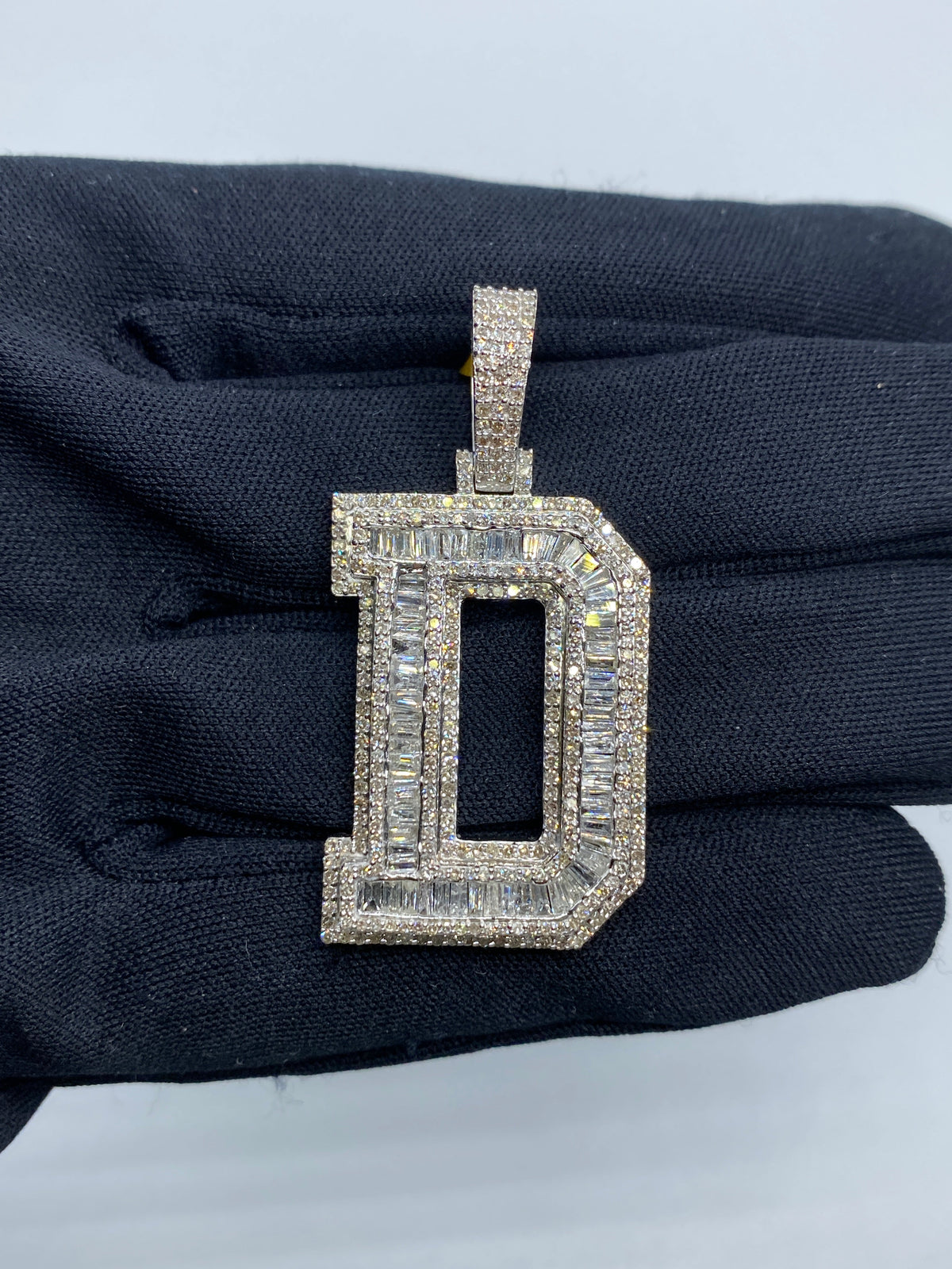 Initial D Baguette Diamond Pendant in white - close-up product photo