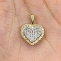 14K Gold Baguette Heart with Pave Diamond Halo Pendant in yellow gold - close-up product photo